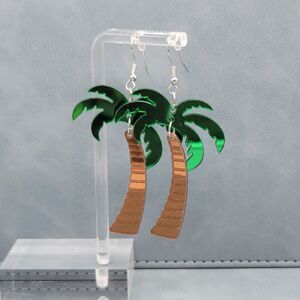 Acrylic green and brown metallic palm tree earrings